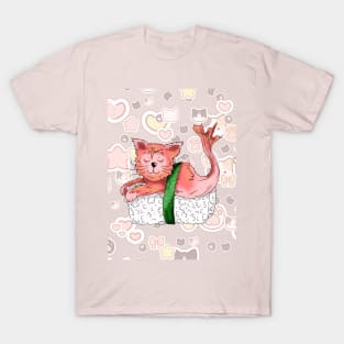 sushi cat with cat faces and stars T-Shirt